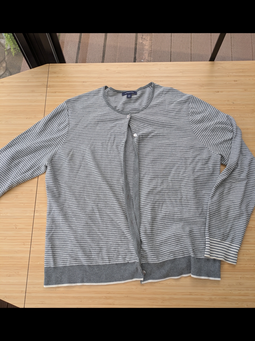 Lands' End Gray & White Striped Women's Cardigan